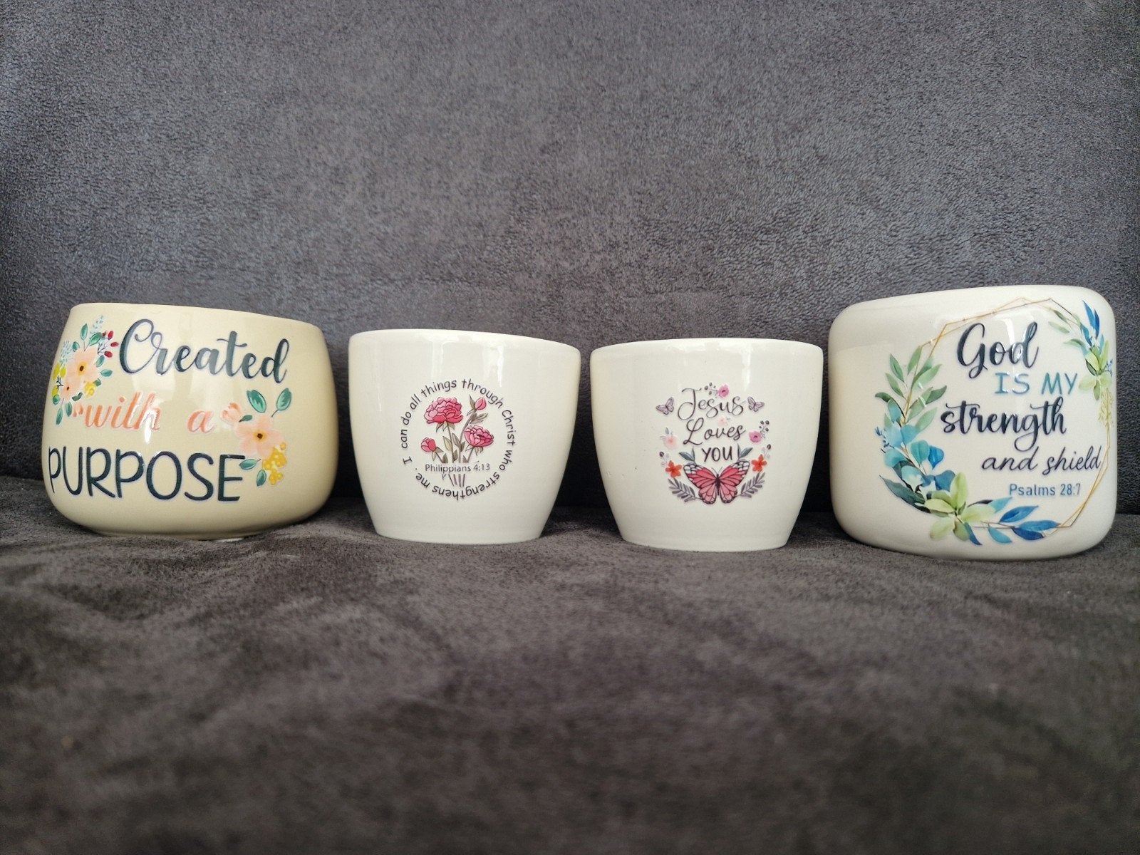 Handmade bloempotjes met geloofstekst christelijk, Tuin en Terras, Bloempotten, Ophalen of Verzenden