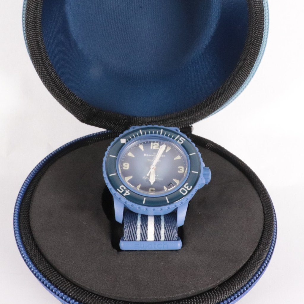 Swatch x Blancpain Atlantic Ocean - ZGAN, Sieraden, Tassen en Uiterlijk, Horloges | Heren, Swatch, Zo goed als nieuw, https://www.swatch.com/nl-nl/contact.html