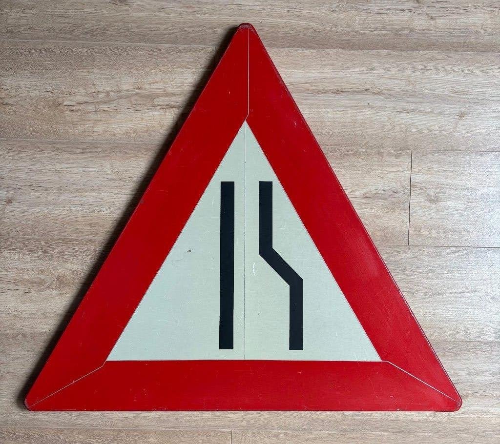 Verkeersbord wegversmalling, groot 87 cm, Ophalen, Gebruikt