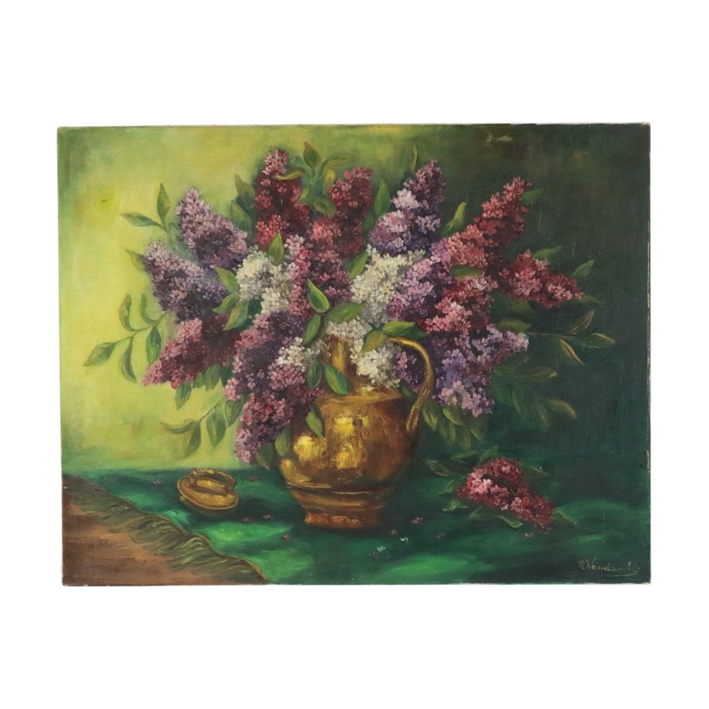 Groot Kleurrijk Bloemen Stilleven Schilderij 90x70cm, Bloemen, Doek, Ophalen of Verzenden, Gesigneerd