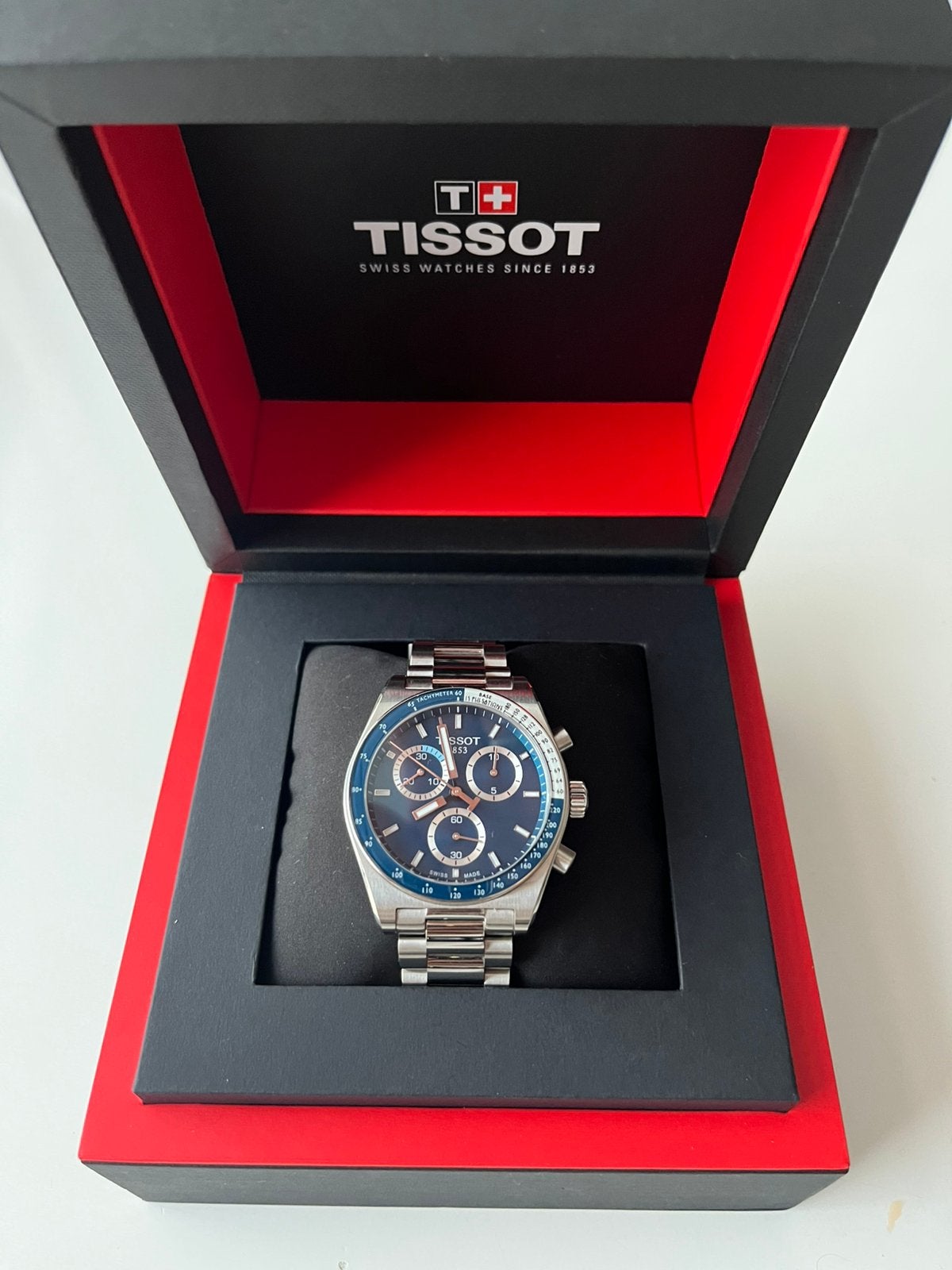 Tissot prx chronograph watch whith blue dial, Ophalen of Verzenden, Zo goed als nieuw