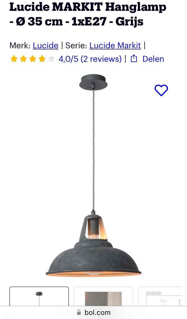 Lucide Markit hanglamp, Zo goed als nieuw, Metaal, Industrieel, E27 (groot)