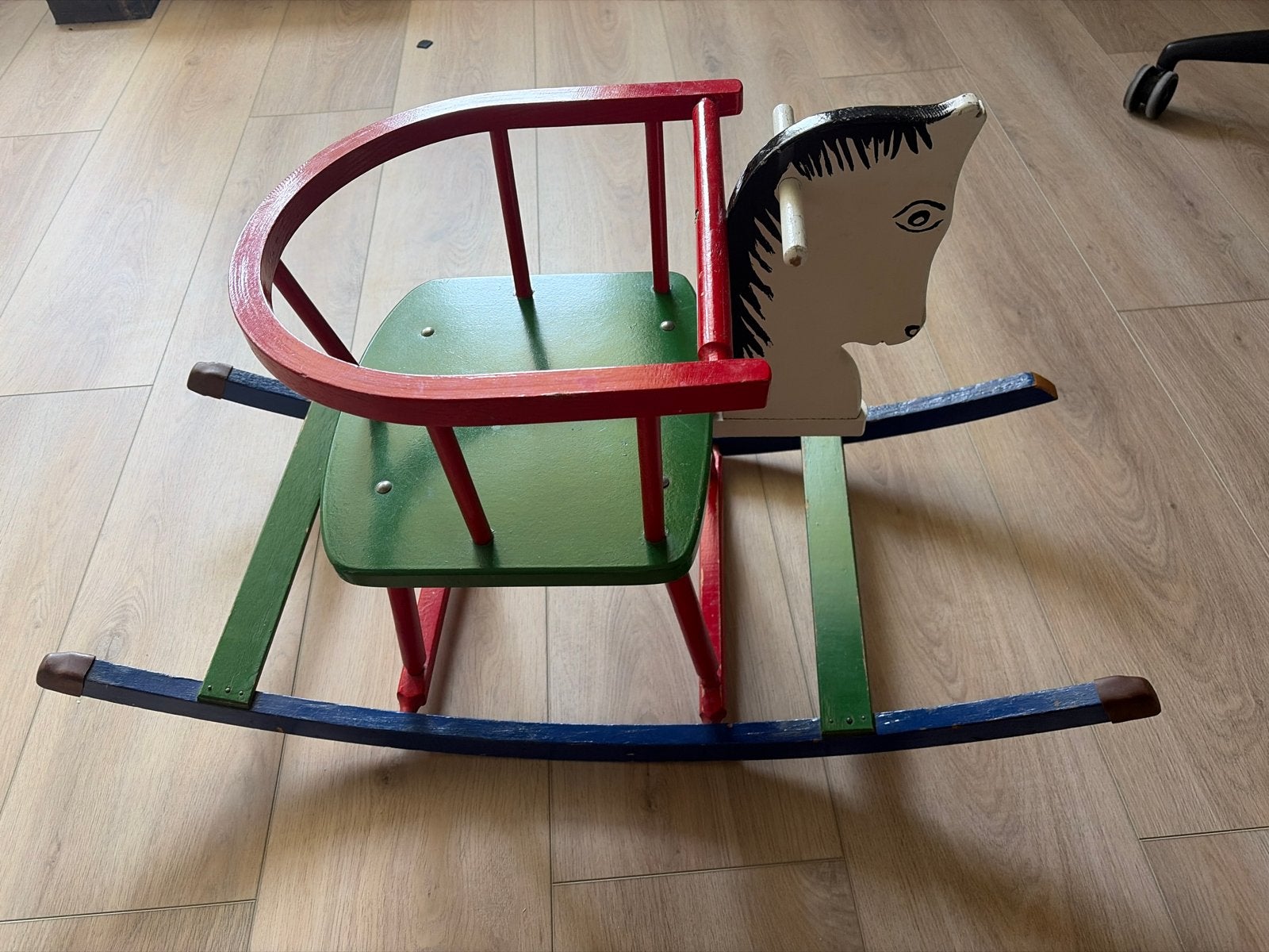 Vintage houten hobbelpaard met stoel, Ophalen, Gebruikt, Jongen of Meisje