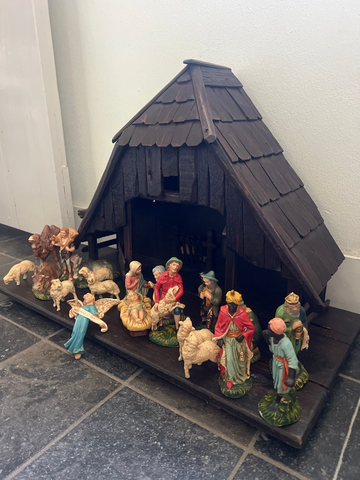 Nostalgische antieke Kerststal kerst stal met figuren Italy, Diversen, Ophalen of Verzenden, Gebruikt