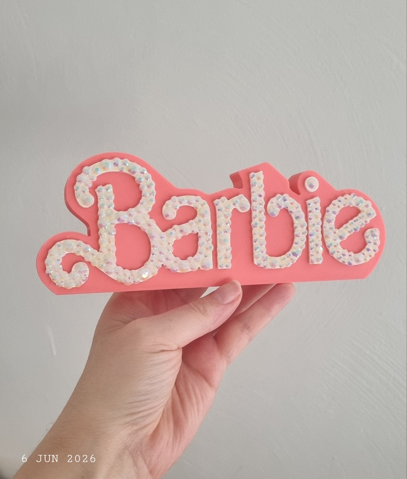 Barbie Logo Decoratie - Roze met Glitter, Ophalen of Verzenden, Zo goed als nieuw, Overige typen