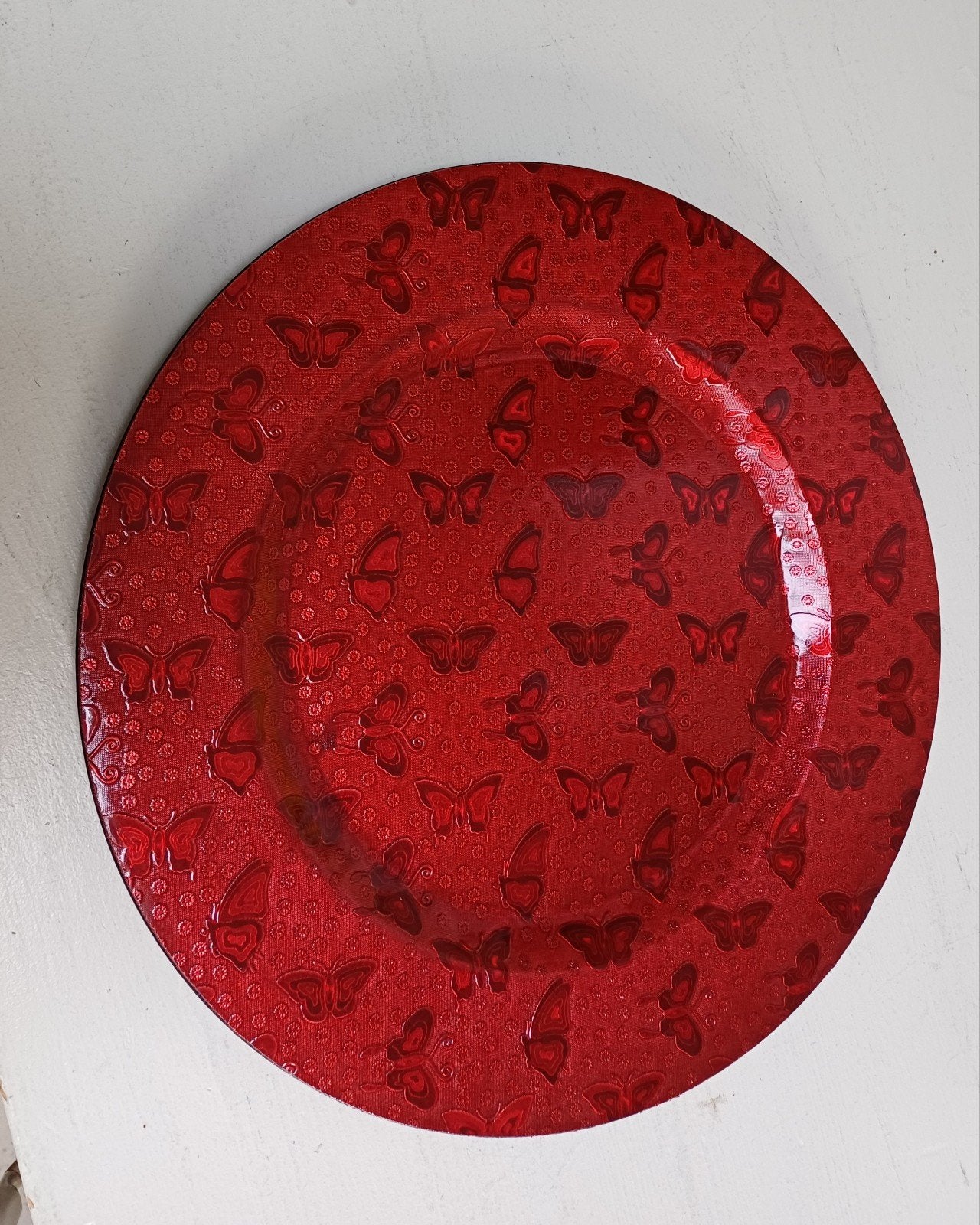 Kerst onderbord, donkerrood met afbeelding van vlinders, Diversen, Ophalen of Verzenden, Nieuw