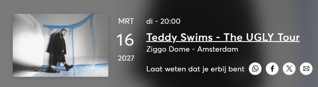 Staanplaatsen Teddy Swims - The UGLY Tour, Tickets en Kaartjes, Twee personen, Maart