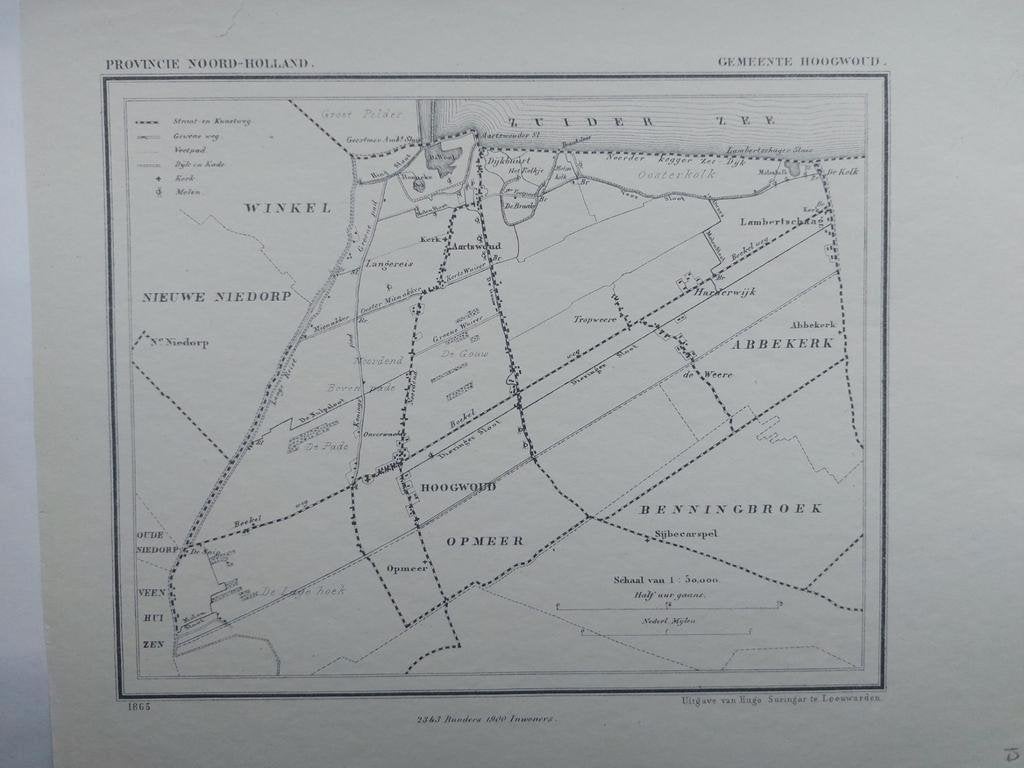 17 / Hoogwoud Aartswoud Opmeer Abbekerk Litho 1865 J. Kuyper, Antiek en Kunst, Ophalen of Verzenden