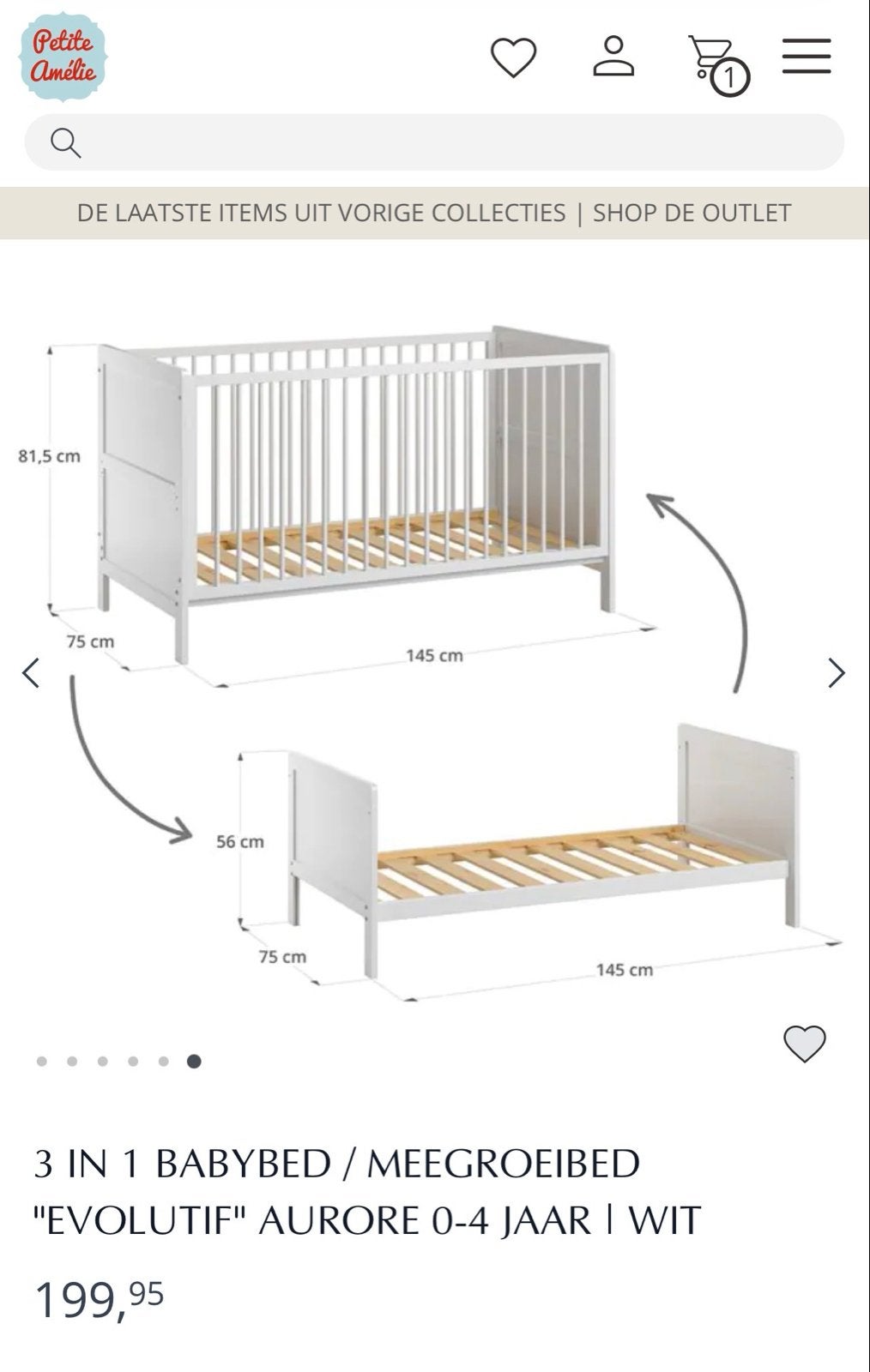Petit Amelie Meegroeibed 0-4 jaar - Wit 3-in-1, Kinderen en Baby's, Ophalen of Verzenden, Zo goed als nieuw, 140 tot 160 cm, 70 tot 85 cm