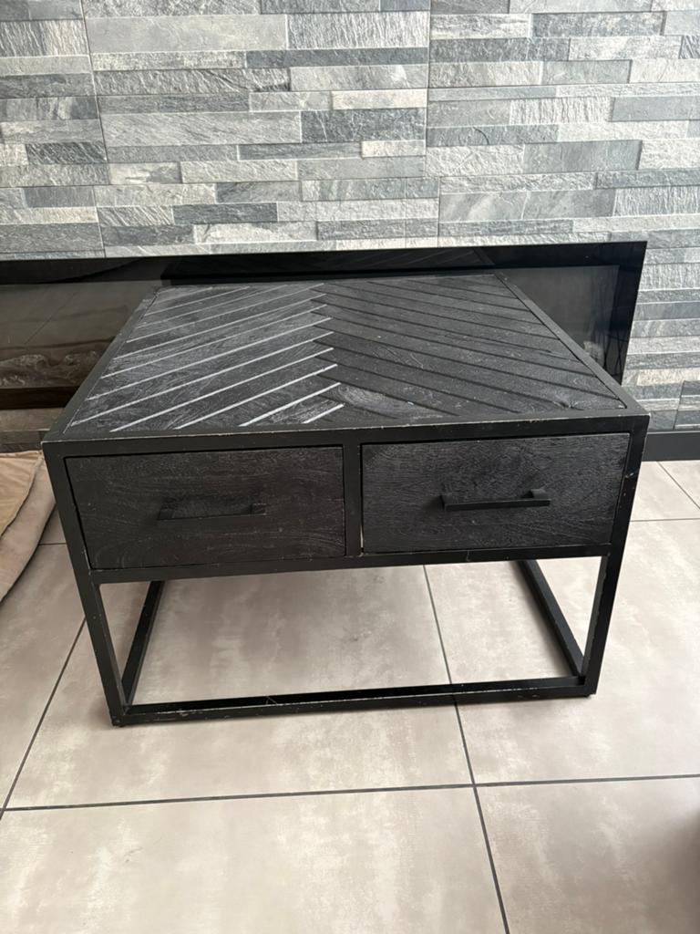 zwarte mango houten visgraat salontafel, Huis en Inrichting, Tafels | Salontafels, Ophalen, 100 tot 150 cm, 50 tot 100 cm, Zo goed als nieuw