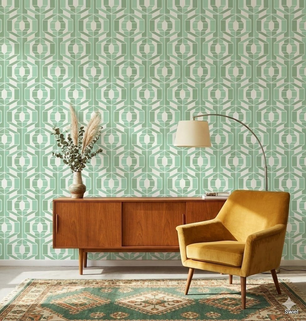 13924 Mintgroen optisch 3d  patroon behang  swiet wallpaper, Ophalen of Verzenden, Wit