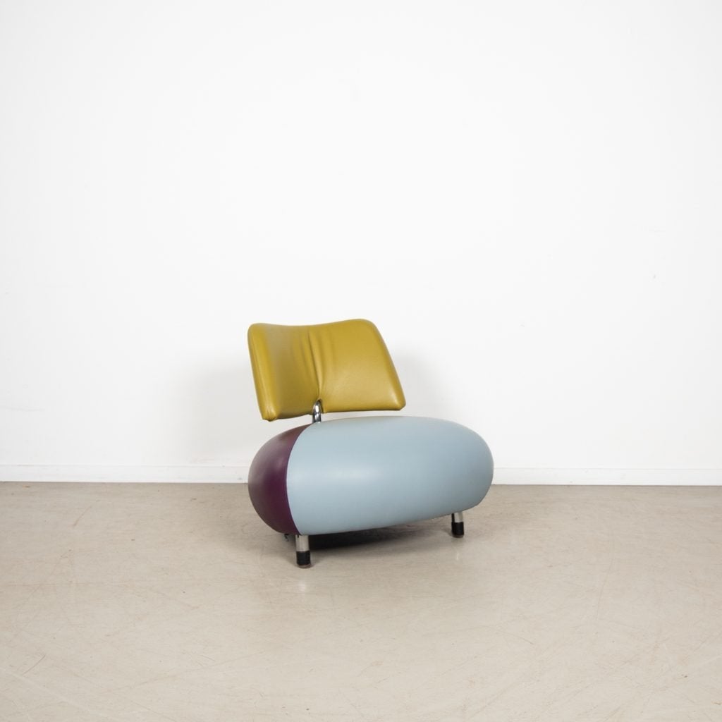 Leolux Pallone Pa Fauteuil Groen/Blauw/Paars Leer, Niet ingevuld, Niet ingevuld, Leer, Zo goed als nieuw