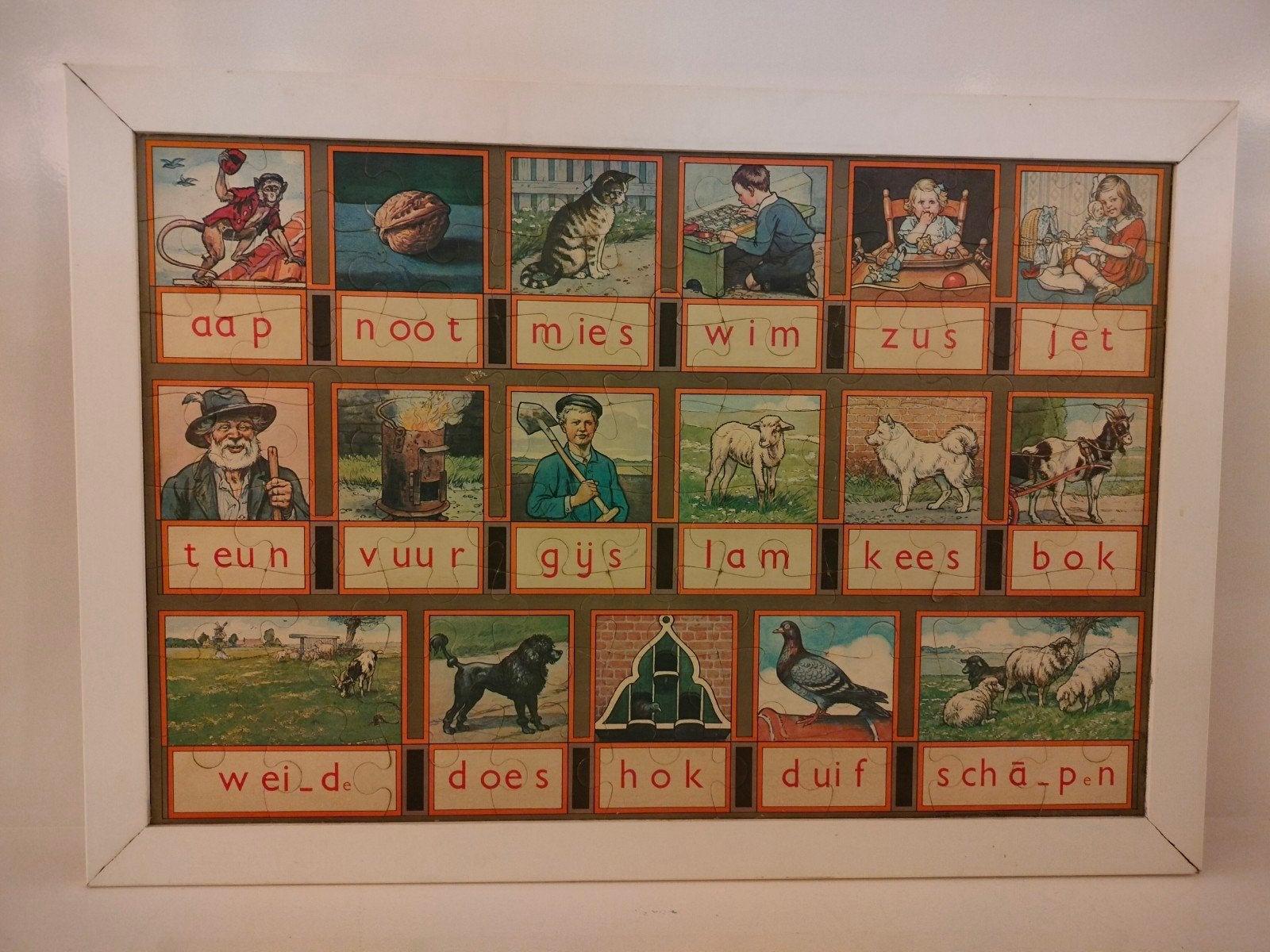 Vintage ABC Legpuzzel met Aap, Noot, Mies (105x73 cm), Ophalen