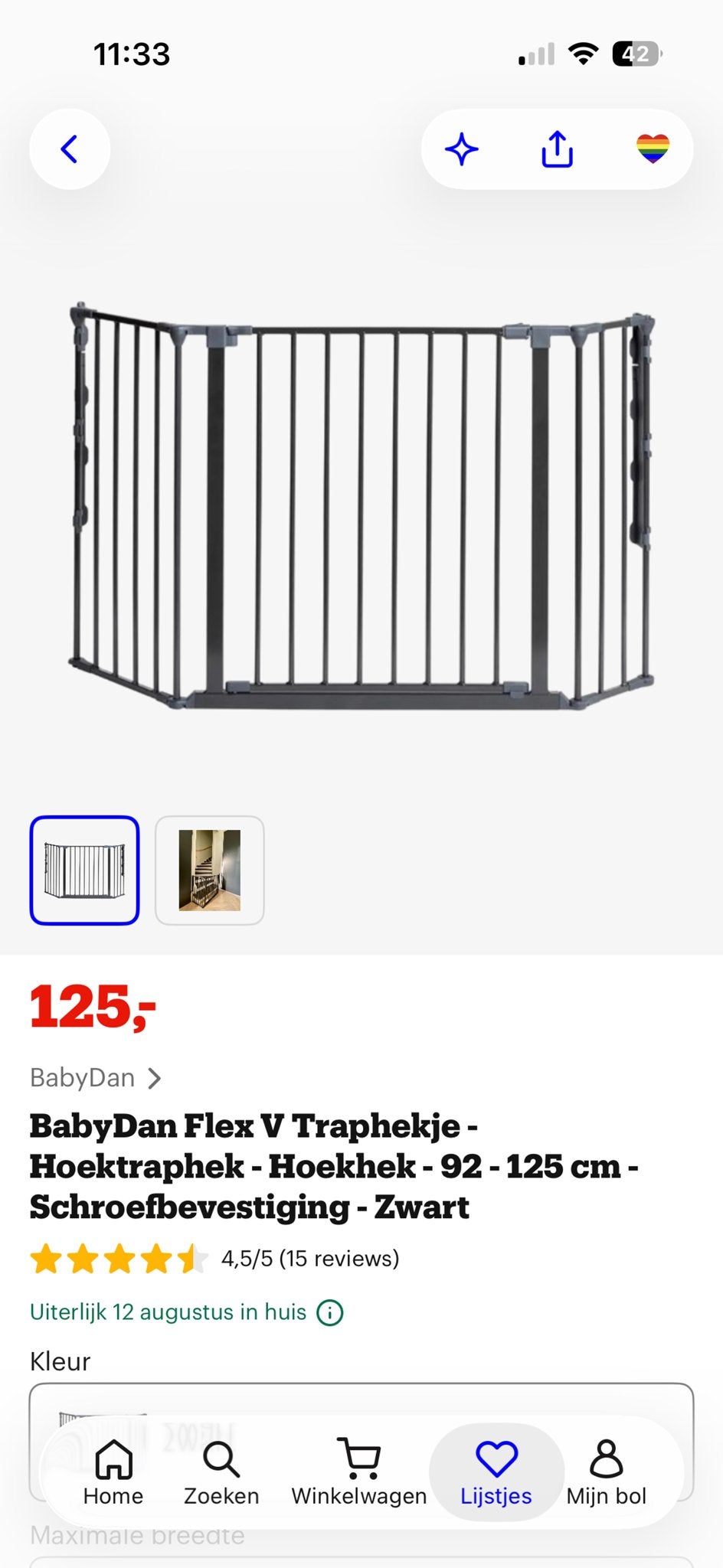BabyDan Flex V Traphekje - Hoekhek - Schroefbevestiging - Zw, Ophalen, Nieuw, 115 cm of meer, Metaal of IJzer