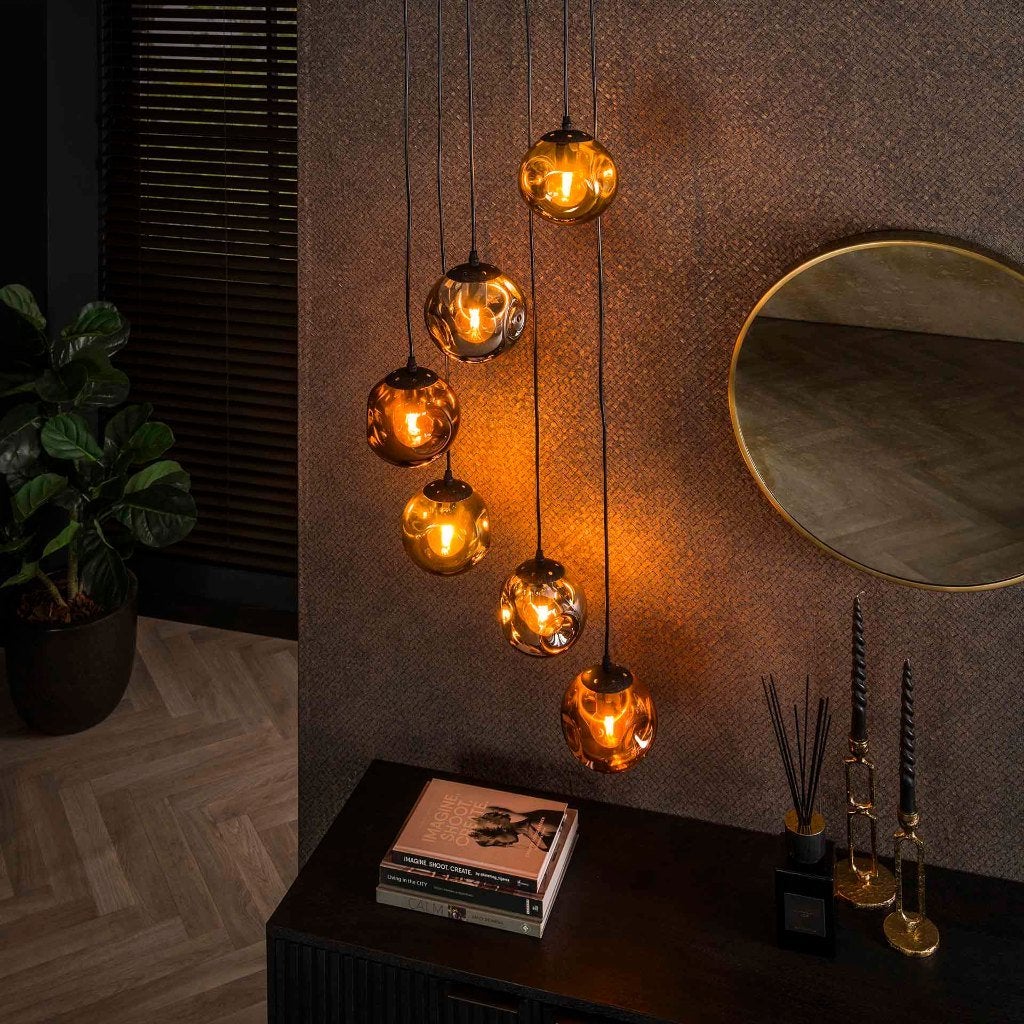 Hanglamp Petra - 6-lichts - Amber Mix (Internet retour), N.V.T., Nieuw, N.V.T., N.V.T.