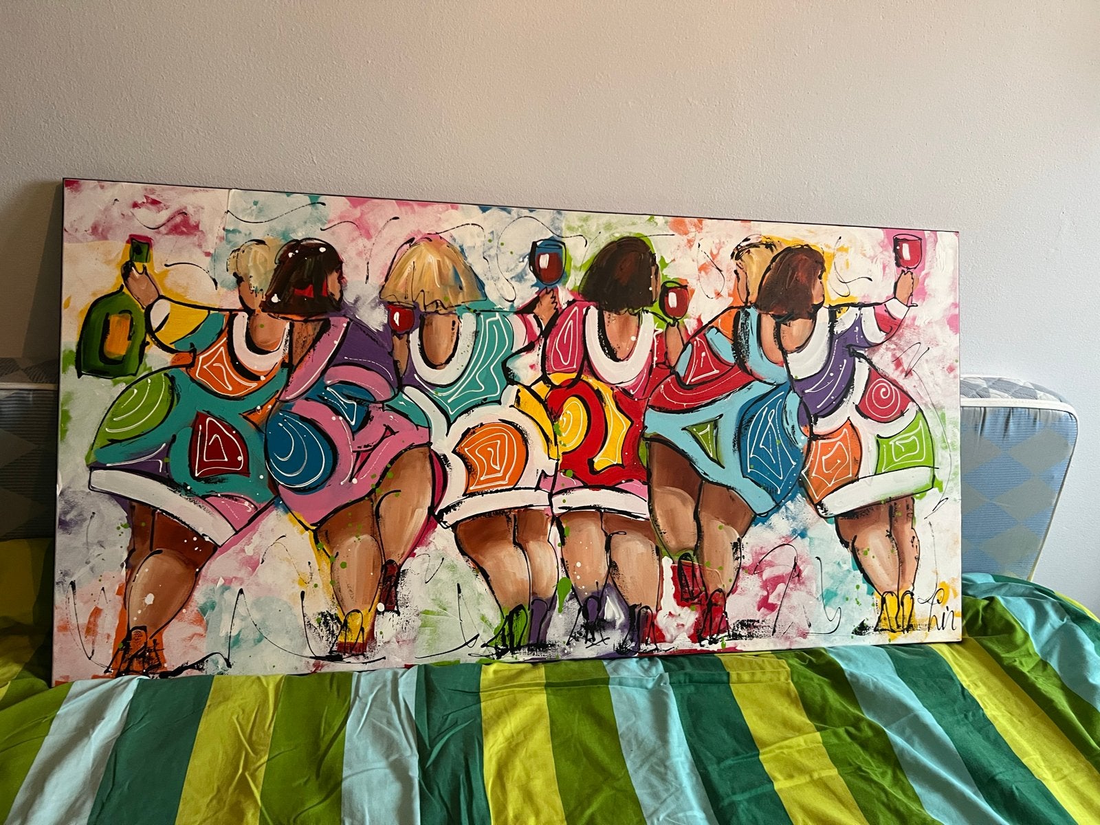 Canvas schilderij 'Dikke Dames' van Liz, Ophalen, Handgeschilderd, Textiel, Figuren