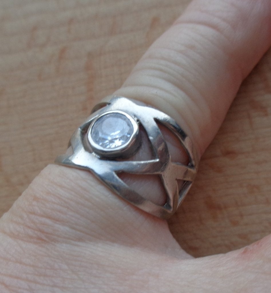 zilveren open ring met heldere steen [789], Verzenden, Dame, Zilver, Zilver