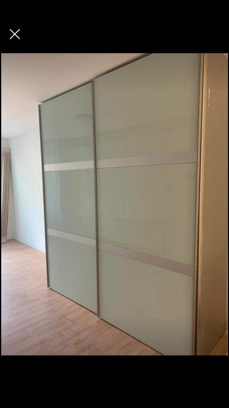 Ikea pax schuifdeuren met rails, van ikea per 2 te koop, 100 tot 150 cm, 200 cm of meer, Ophalen of Verzenden, Mat glas