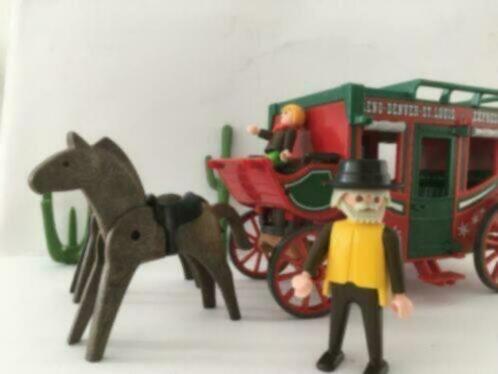 Playmobil Western koets met paarden poppetjes retro vintage, Verzenden, Gebruikt