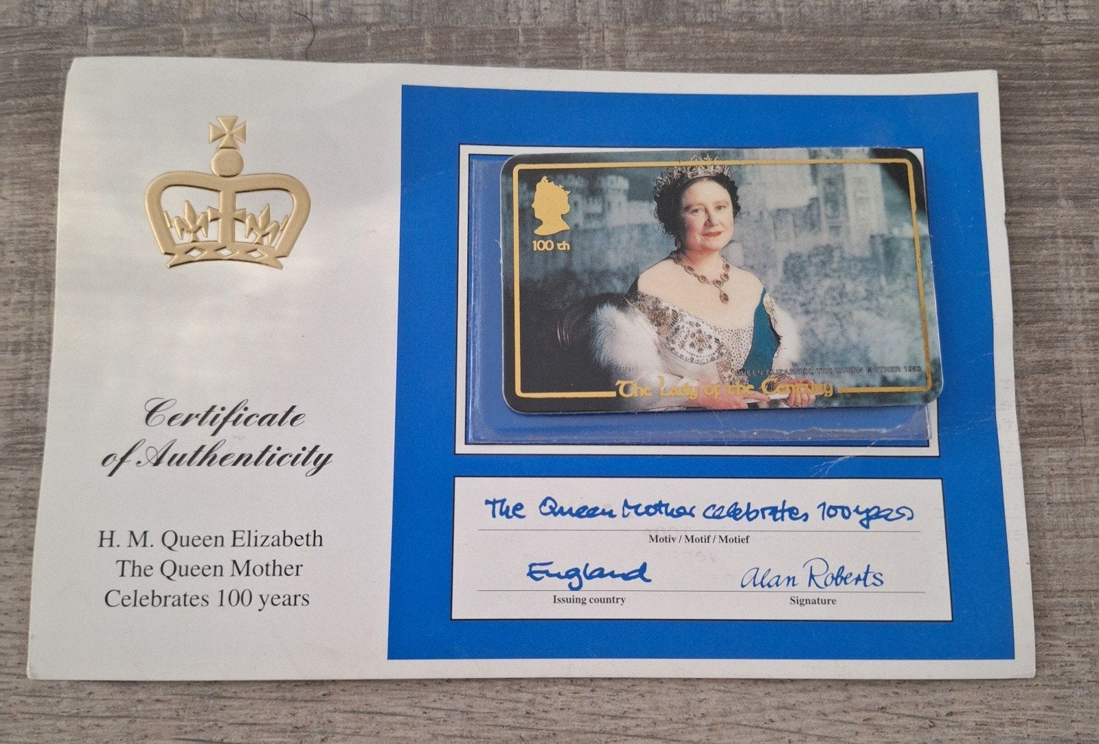 Queen Mother 100e Verjaardag Telefoonkaart + Certificaat, Verzamelen, Telefoonkaarten, Verzenden