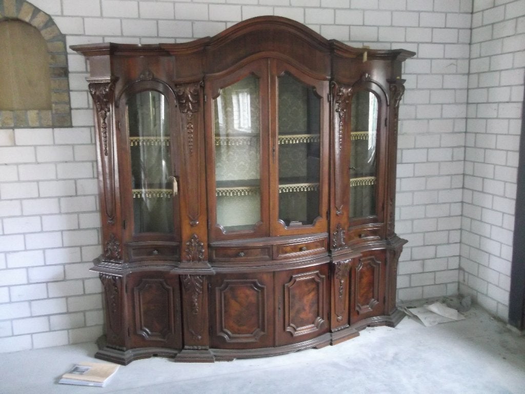 Te koop aangeboden Mahonie houten buffetkast, Ophalen, Gebruikt, 200 cm of meer, Glas