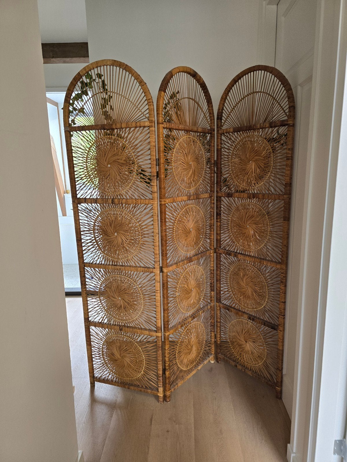 Antieke rieten roomdivider - 3 panelen, 200x150 cm, Ophalen, Vintage, Overige materialen, Zo goed als nieuw