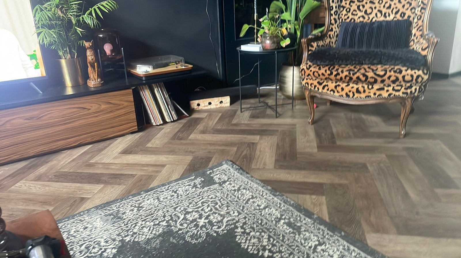 Nieuw visgraat vinyl 16m2, Ophalen, Bruin, Nieuw, Vinyl