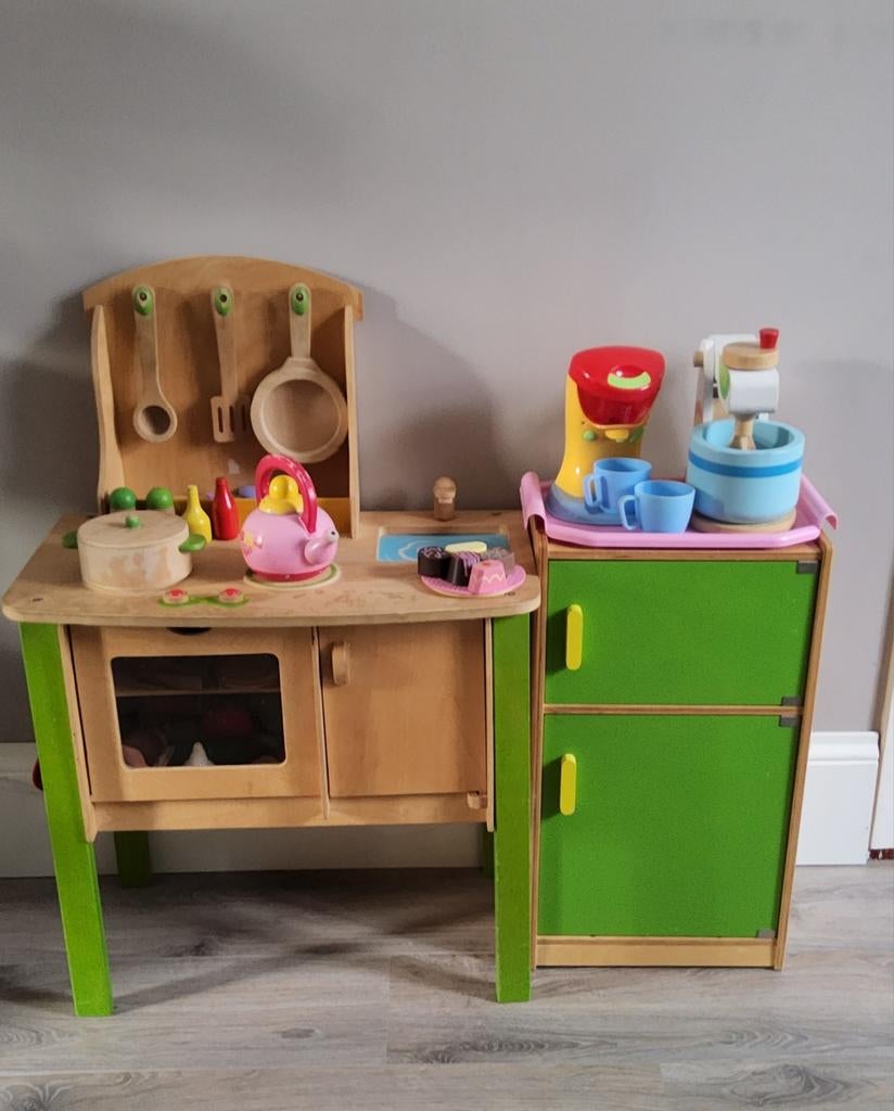 Houten speelkeuken met Senseo, mixer en servies, Ophalen, Gebruikt, Hout, Speelkeuken