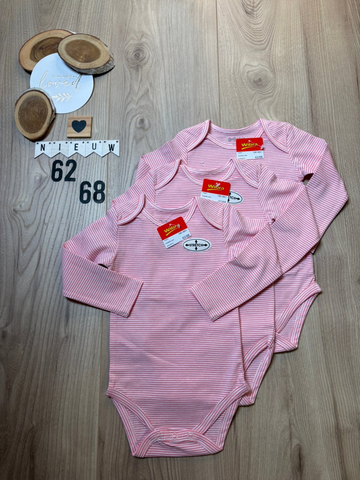 Baby meisje 3x wibra lange mouwen romper roze maat 62/68, Ophalen of Verzenden, Nieuw, Meisje, Nacht- of Onderkleding