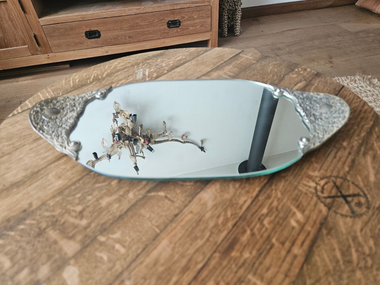 Vintage Spiegel Dienblad met Sierlijke Handgrepen, Ophalen of Verzenden