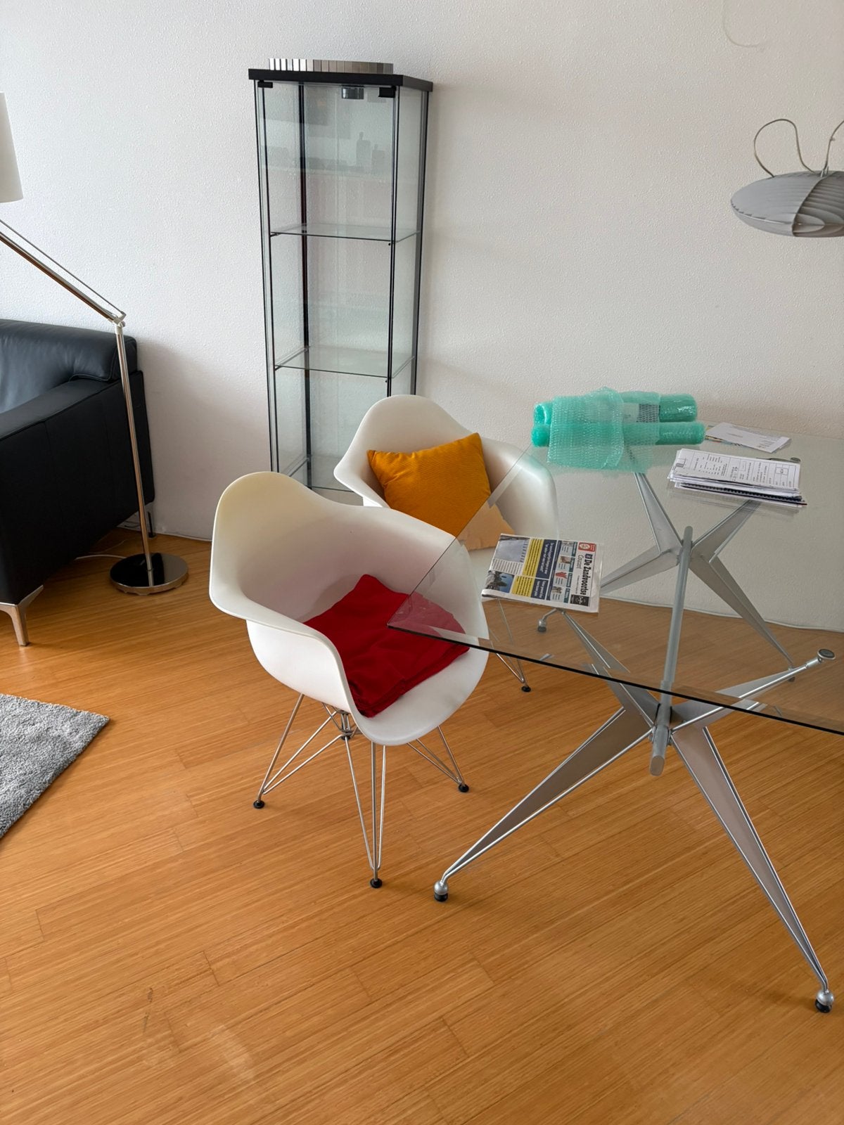 Glazen eettafel of bureau, Ophalen, 100 tot 150 cm, 50 tot 100 cm, Zo goed als nieuw