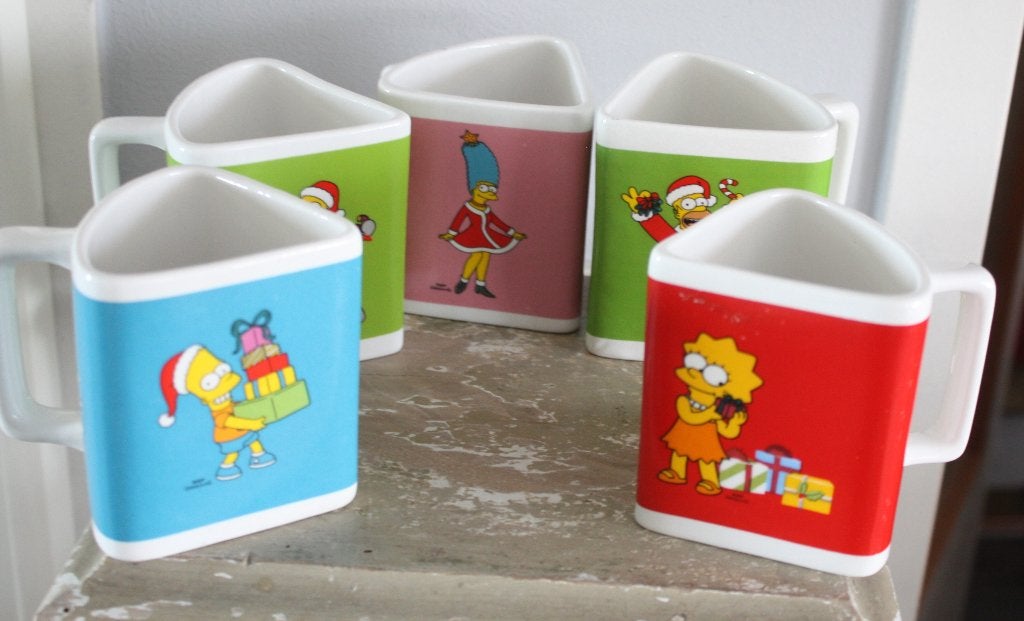set van 5 kerstmokken van de  the simpsons, Ophalen of Verzenden, Gebruikt