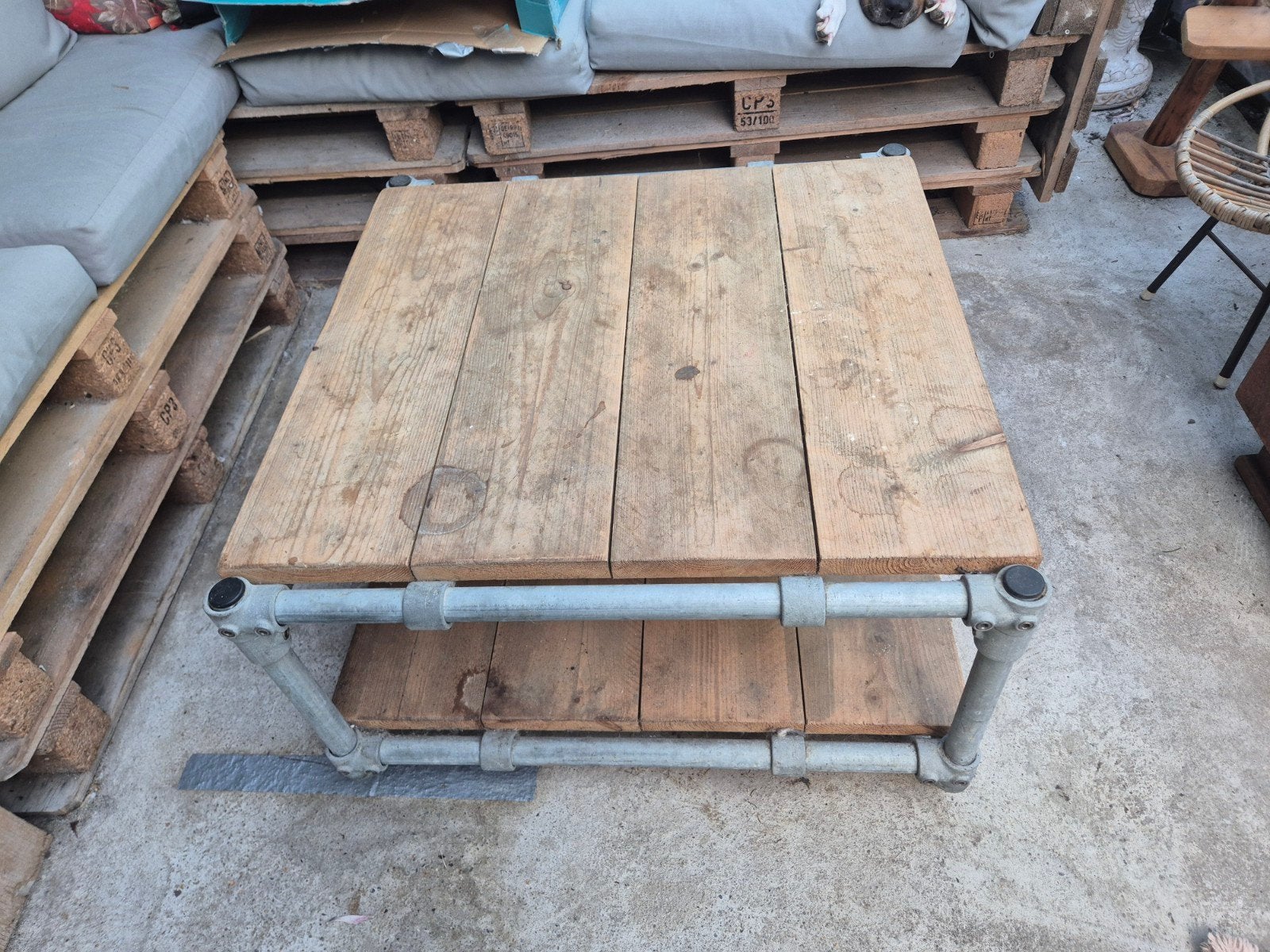 Industriële salontafel steigerhout, Gebruikt, 50 tot 100 cm, Vierkant, 50 tot 100 cm