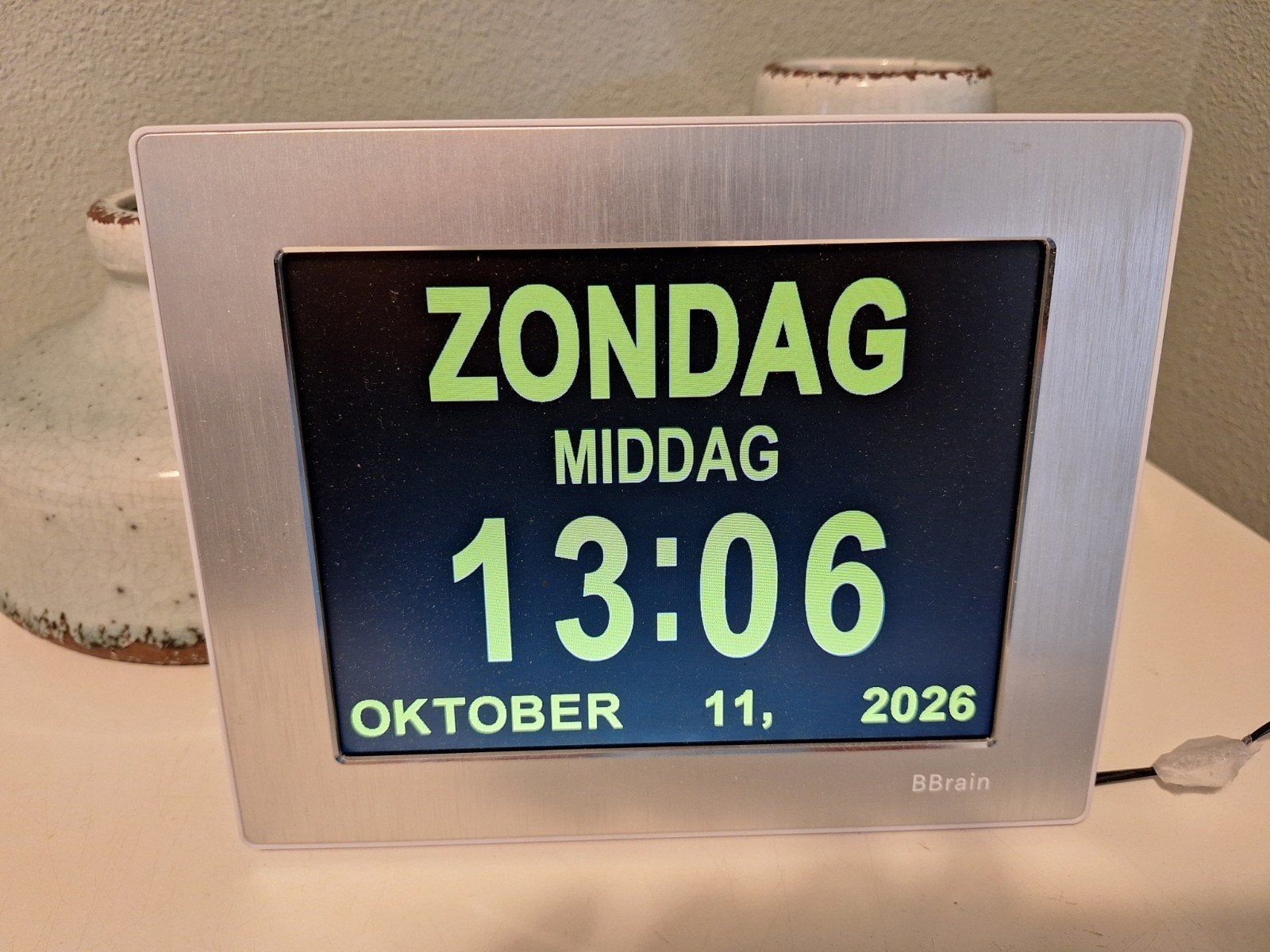 dementie klok BBrain Digitale Kalenderklok - Zilver, Ophalen, Zo goed als nieuw, Digitaal, Modern