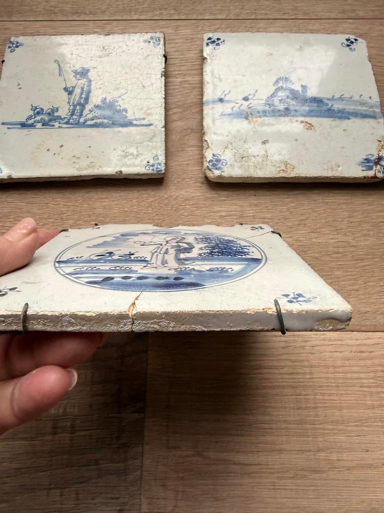 Antieke Delftse Blauwe Tegels - Handgeschilderd Set, Ophalen of Verzenden