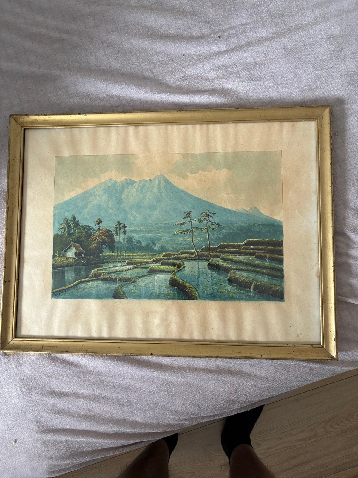 Waterverf landscape van de Indonesische kunstenaar Basar., Ophalen, Realistisch, Landschap, Aquarel