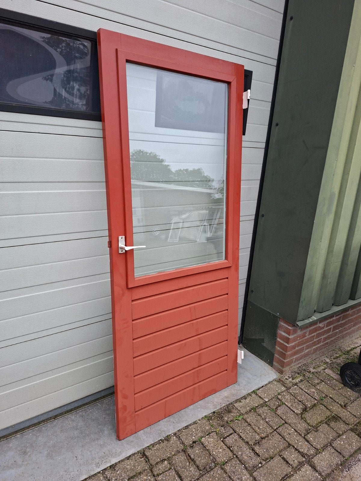 hardhouten  deur  met  dubbelglas, Ophalen, Gebruikt, Buitendeur, 200 tot 215 cm