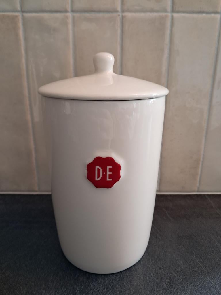 Douwe Egberts Voorraadpot - Wit Keramiek, Huis en Inrichting, Ophalen of Verzenden, Zo goed als nieuw, Voorraadpot, Steen/keramiek