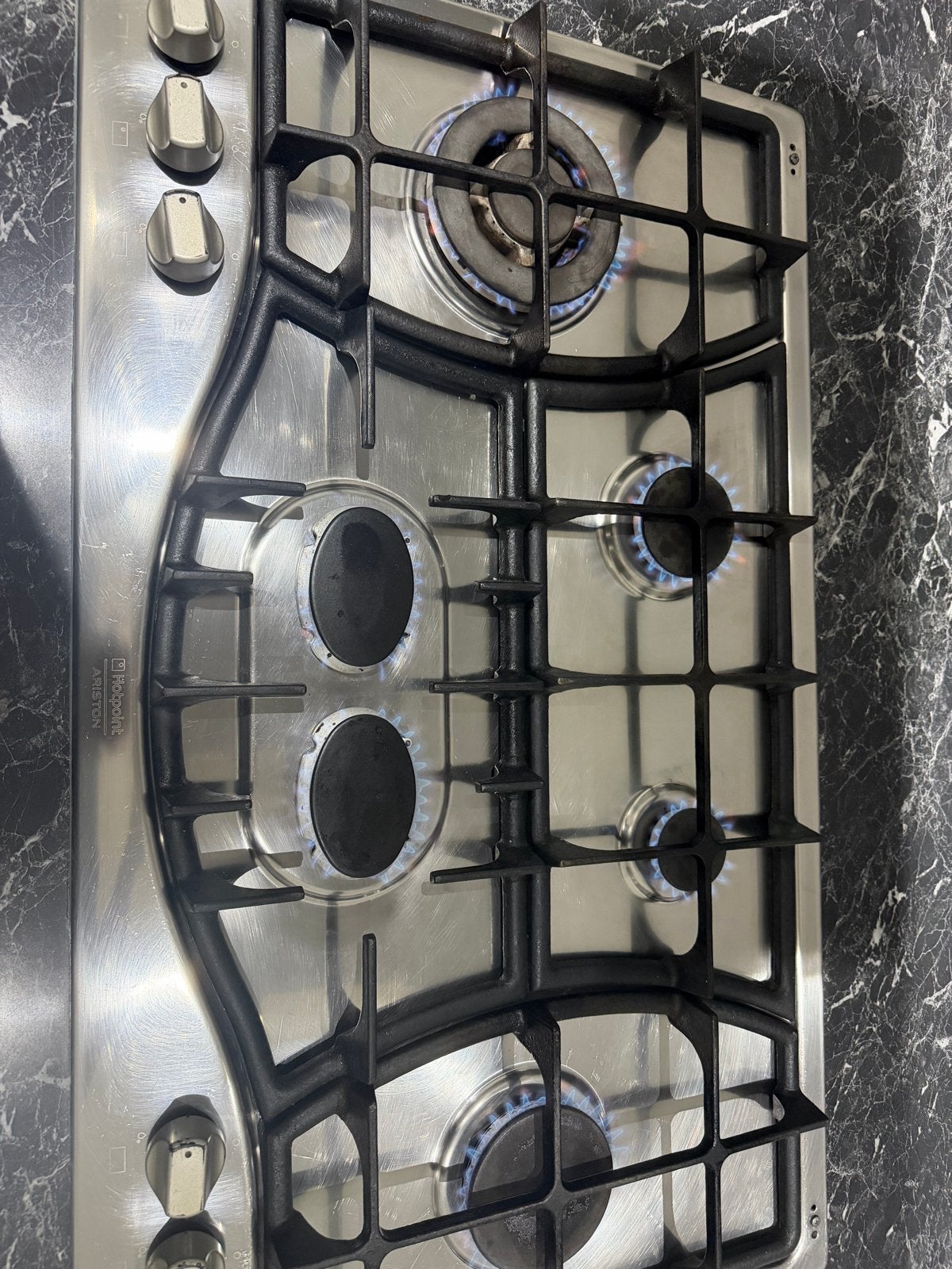 Hotpoint Ariston 6-pits gasfornuis RVS, Witgoed en Apparatuur, Ophalen, Gebruikt, Minder dan 85 cm, 60 cm of meer