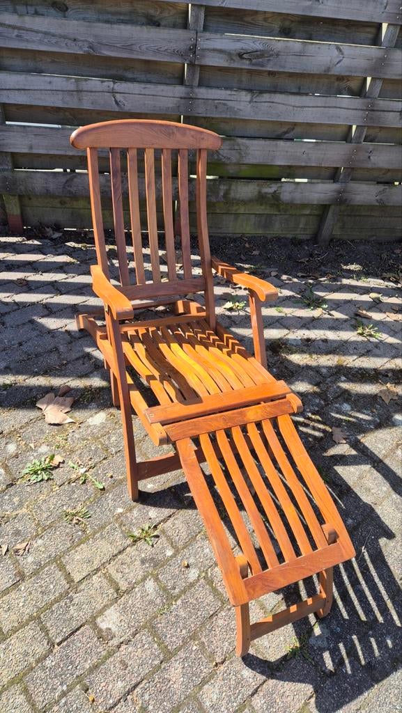 Antieke Teakhouten Deckchair met Voetensteun, Ophalen