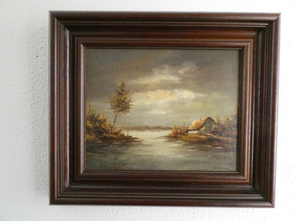 Landschapschilderij (olieverf) op Paneel B. Haverkamp, Ophalen, Paneel, Landschap, Olieverf