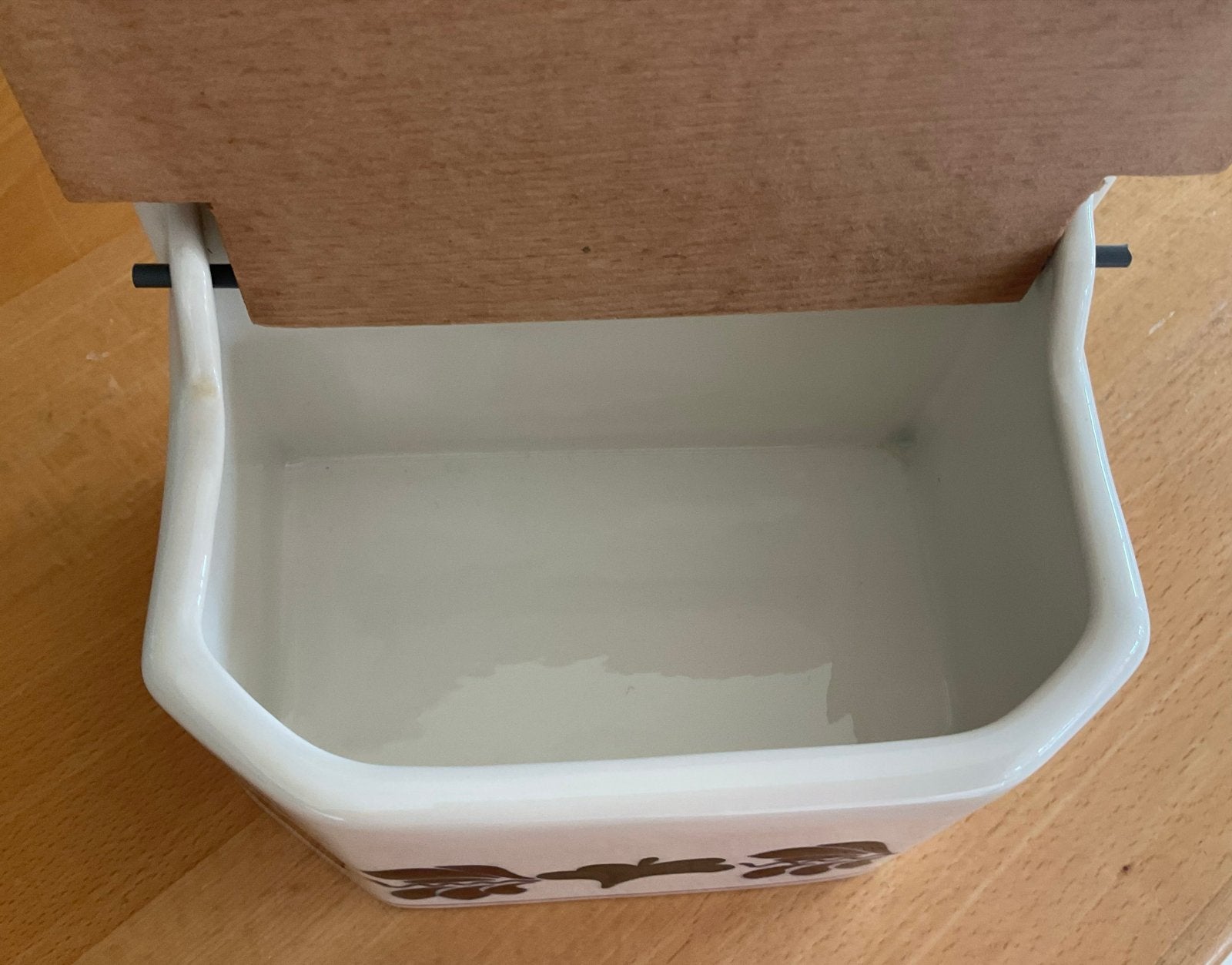 Boerenbont Zoutpot met Houten Deksel, Gebruikt, Ophalen of Verzenden, Voorraadpot, Steen/keramiek