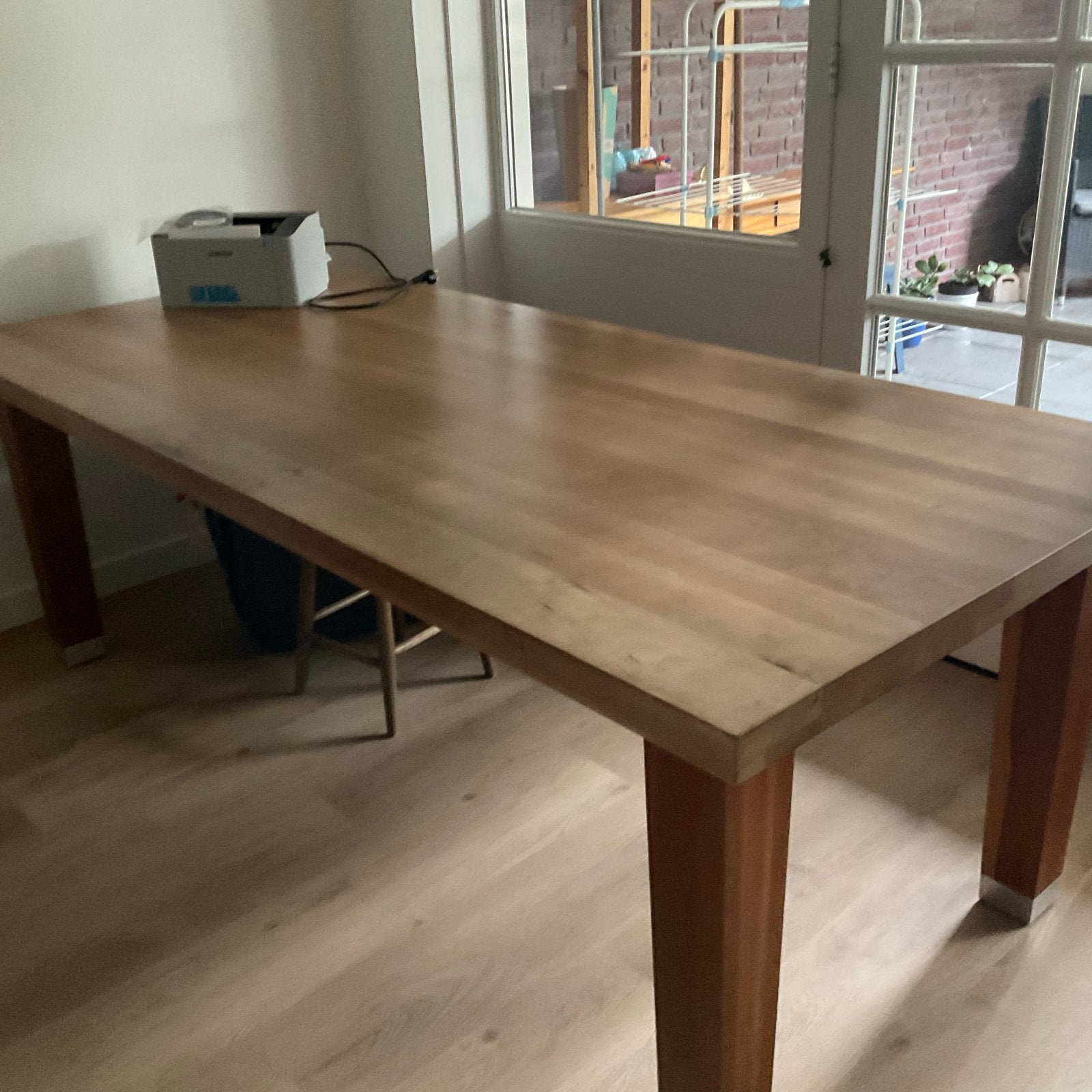 Stevige teakhouten eettafel 220 cm, Ophalen, Gebruikt, Teakhout, 200 cm of meer