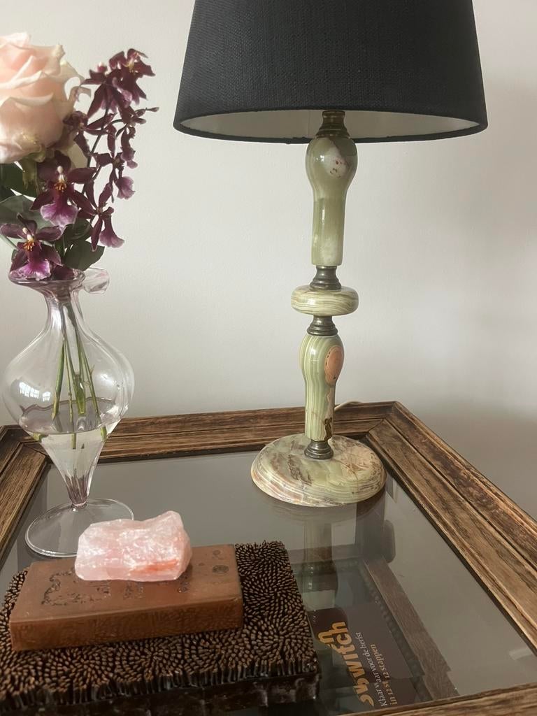 Vintage tafellamp onyx marmer, Huis en Inrichting, Lampen | Tafellampen, Ophalen of Verzenden, Gebruikt, Minder dan 50 cm