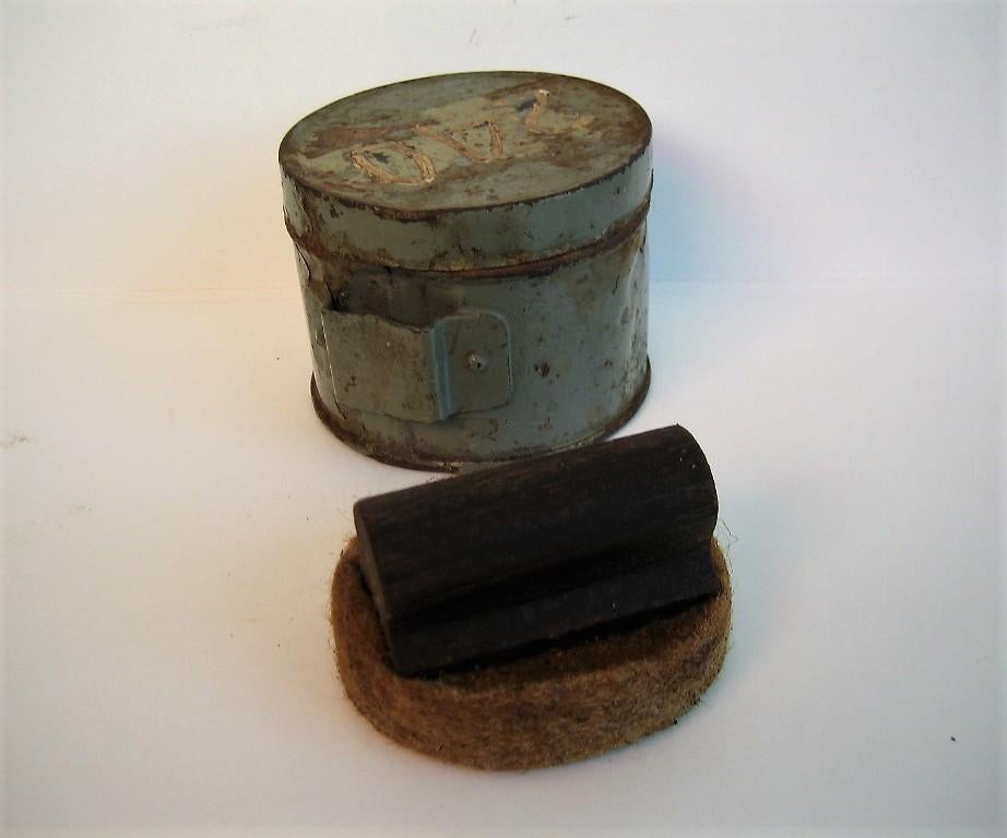 Vintage Stamp Pad with wooden handle in tin, Ophalen of Verzenden, Gebruikt, Houten stempel
