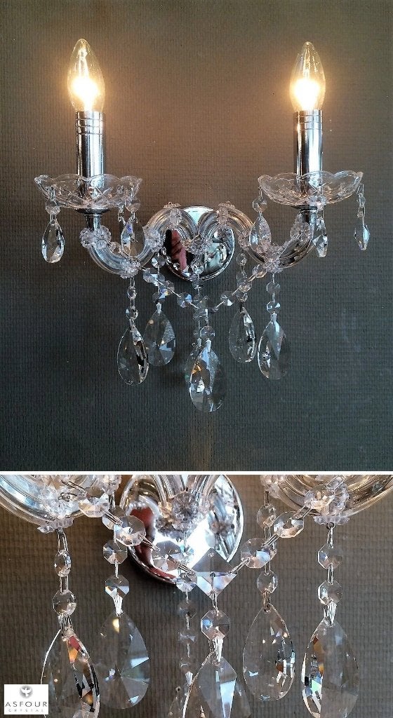 Maria Theresia Kristal Wandlampje 2 Lichts - Zilver, Verzenden, Nieuw