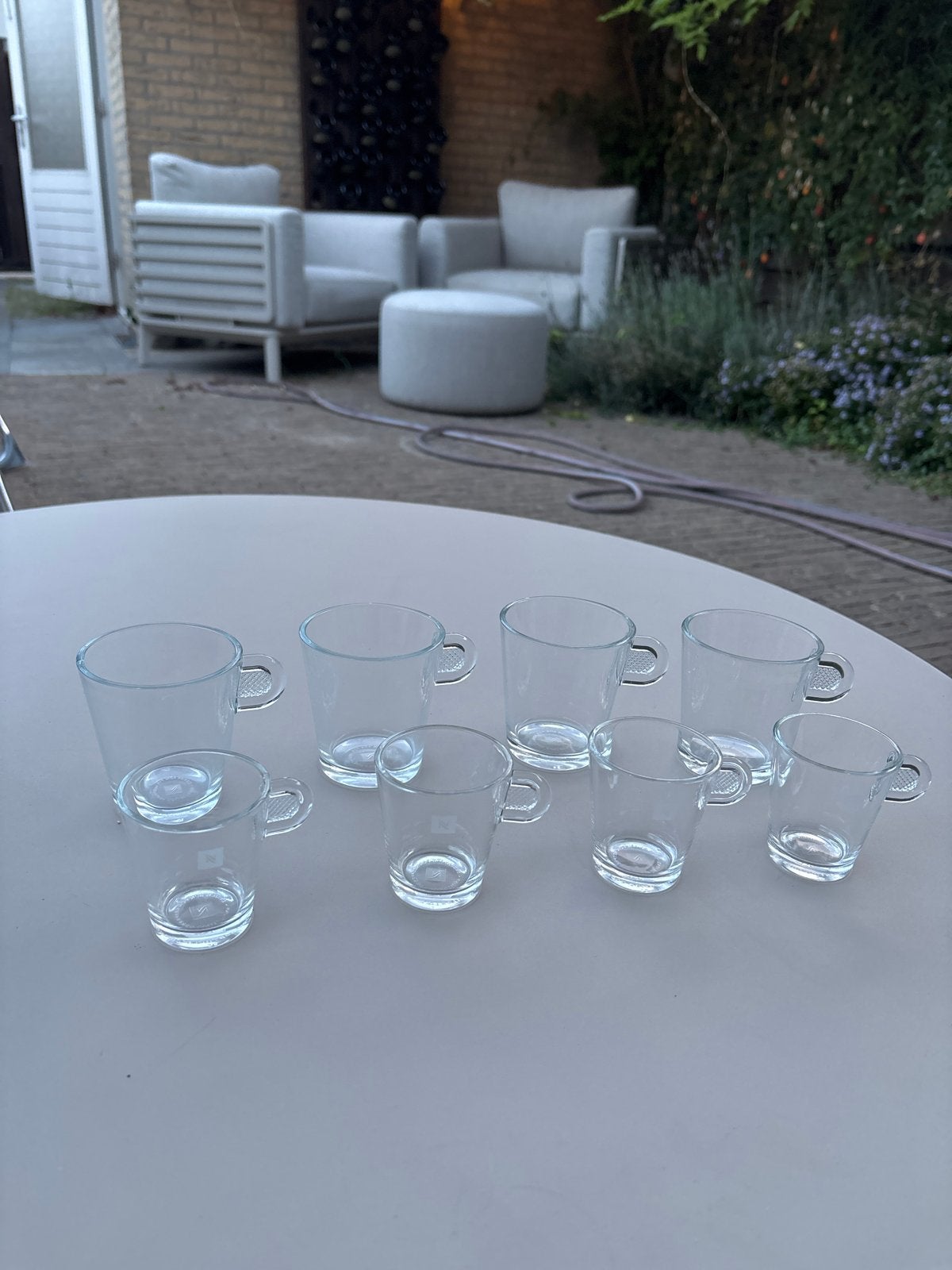 Nespresso glazen 4x lungo en 4x espresso, Glas of Glazen, Gebruikt, Overige merken, Ophalen of Verzenden