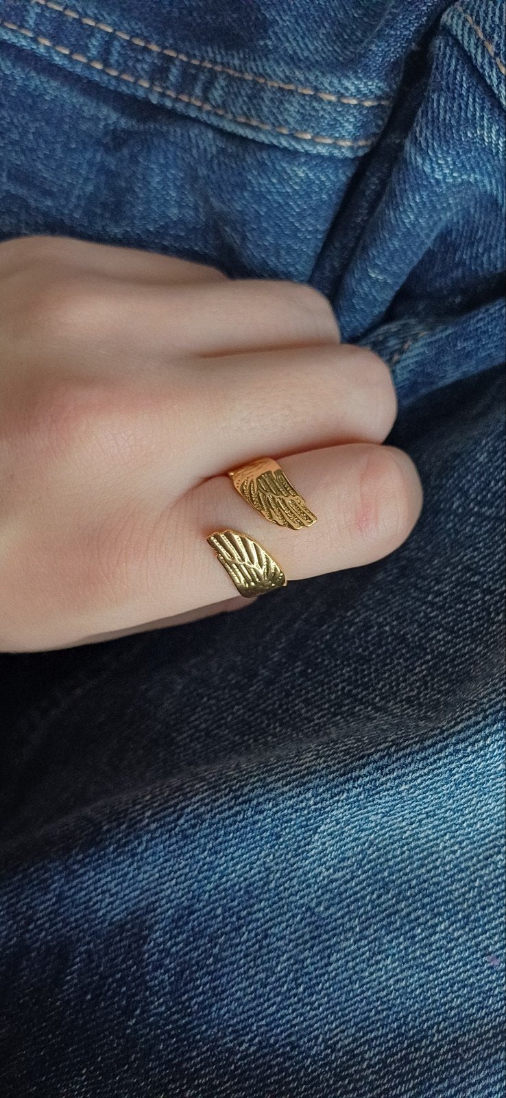 Gouden vleugelring - Verstelbaar, Nieuw, Ophalen of Verzenden, 17 tot 18, Dame