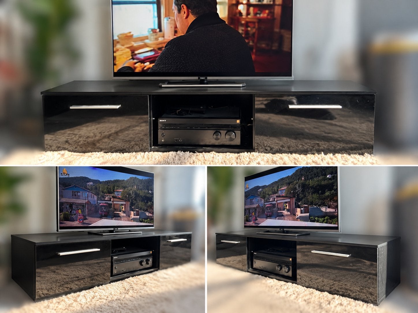 Gratis Zwart TV-meubel met opbergruimte, Ophalen, Overige materialen, Gebruikt, 150 tot 200 cm