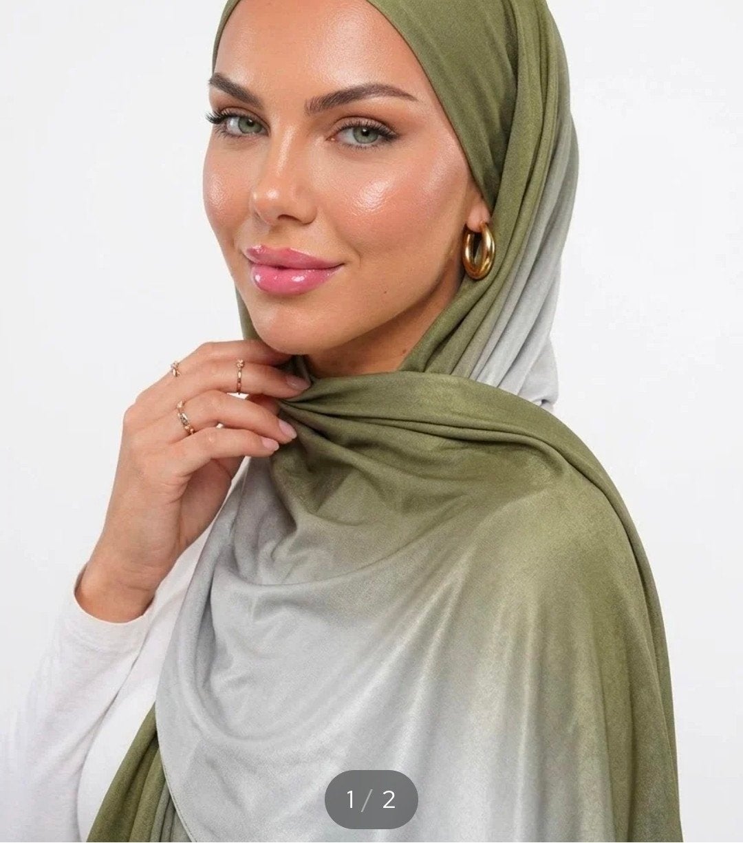 Splinternieuwe Liquid Jersey Hijab - Groen/Grijs Ombre, Verzenden, Hoed, Nieuw, One size fits all